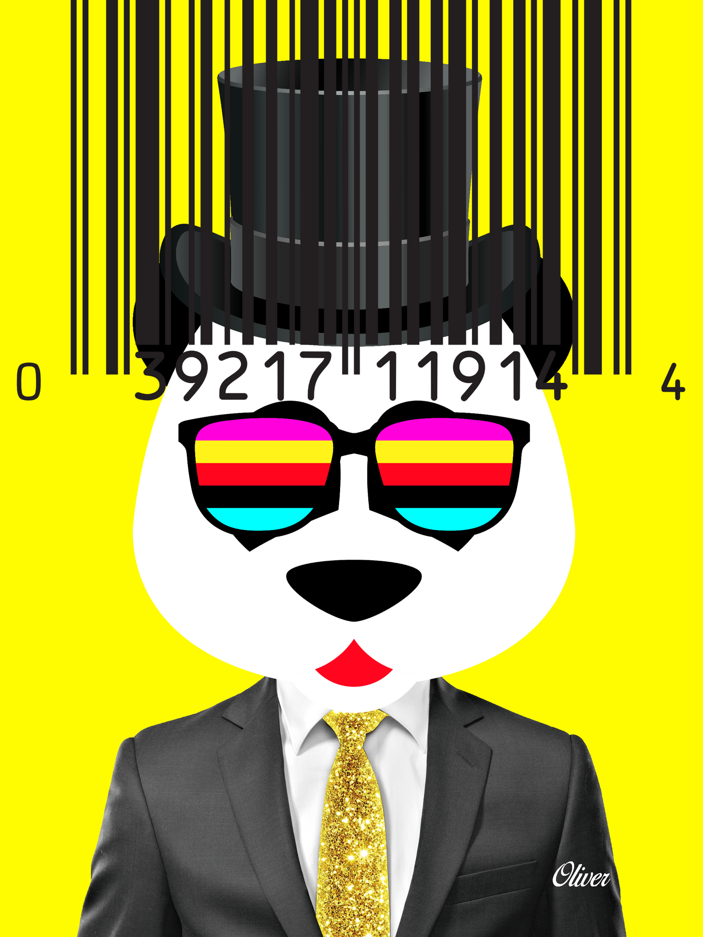 Animals Art Panda Bar Code Yellow