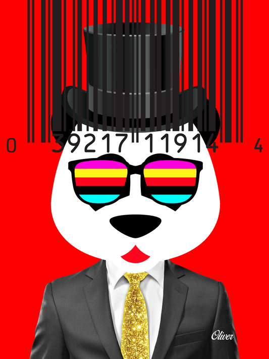 Animals Art Panda Bar Code Red