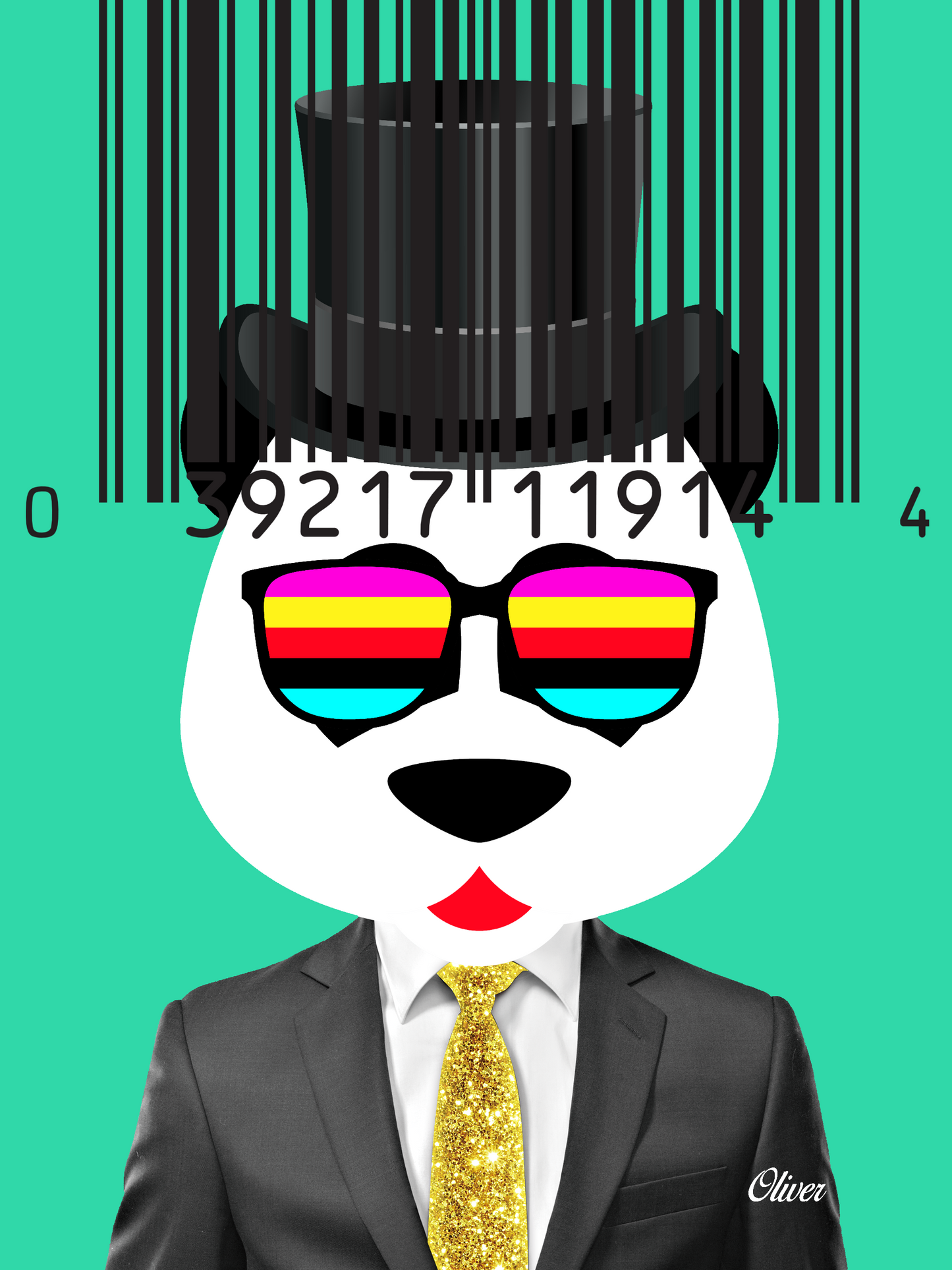 Animals Art Panda Bar Code Aquamarine