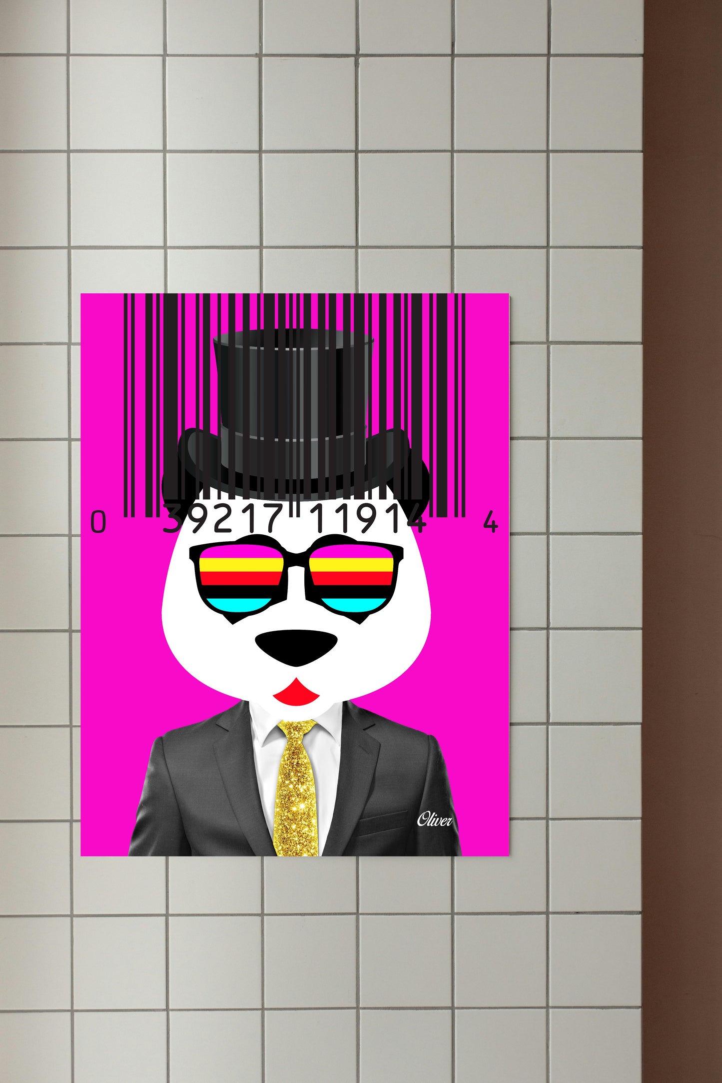 Animals Art Panda Bar Code Hot Pink